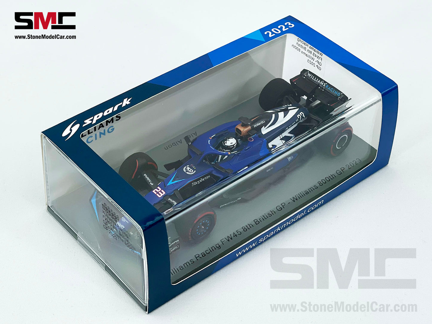 Williams F1 FW45 #23 Alexander Albon 8th British 2023 800th GP Special Livery 1:43 Spark S8588