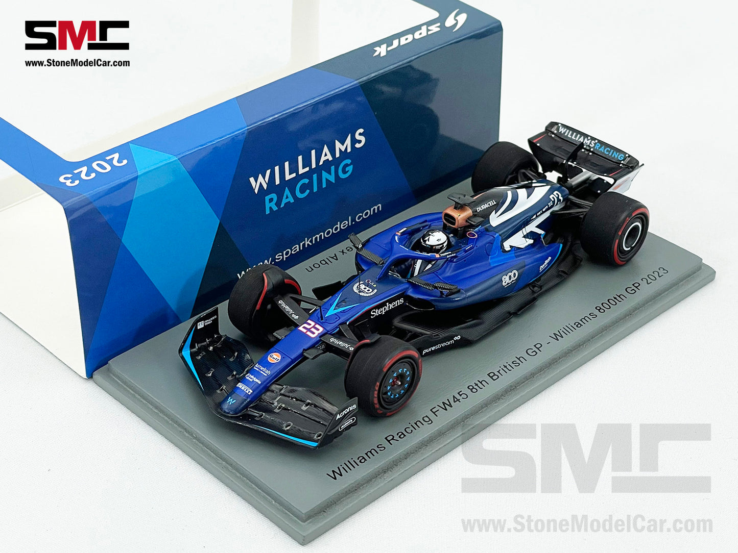 Williams F1 FW45 #23 Alexander Albon 8th British 2023 800th GP Special Livery 1:43 Spark S8588