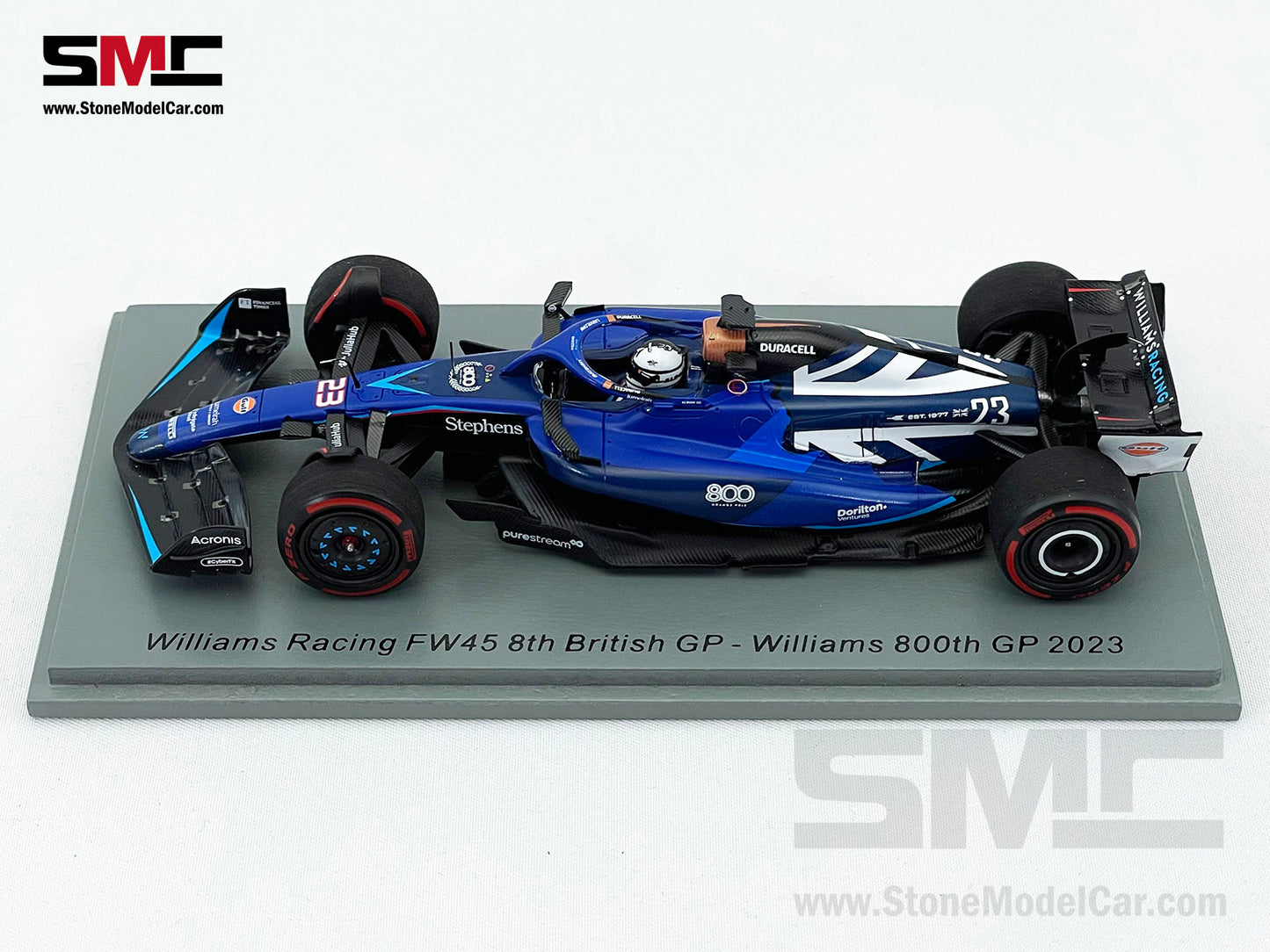 Williams F1 FW45 #23 Alexander Albon 8th British 2023 800th GP Special Livery 1:43 Spark S8588