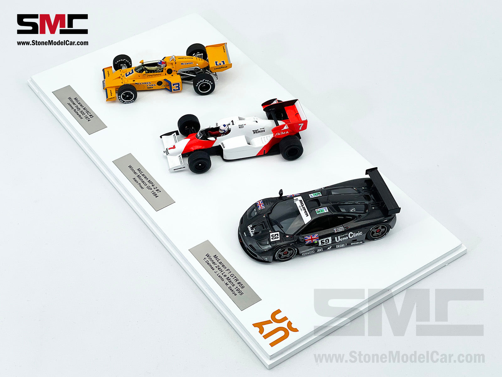 McLaren Triple Crown 1:43 Spark - M16C Indy 500 1974, MP4-2 Monaco GP –  Stone Model