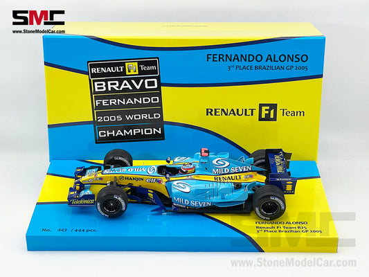 Renault F1 R25 #5 Fernando Alonso Brazil GP 2005 World Champion 1:18 MINICHAMPS Resin Edition Gift Box