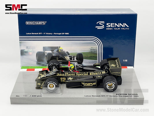 Lotus F1 97T #12 Ayrton Senna Portugal GP 1985 1st Career Win 1:18 MINICHAMPS with JPS Decal