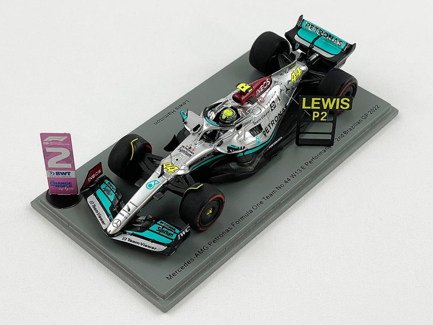 Mercedes F1 W13 #44 Lewis Hamilton Brazil GP 2nd 2022 1:43 Spark S8556 Pit Board