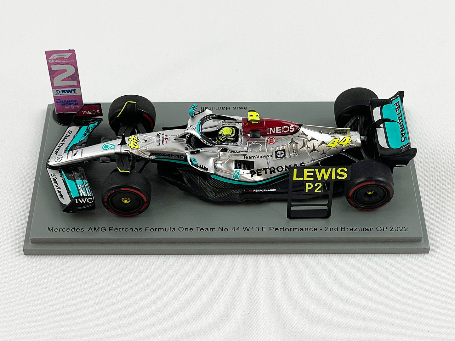 Mercedes F1 W13 #44 Lewis Hamilton Brazil GP 2nd 2022 1:43 Spark S8556 Pit Board