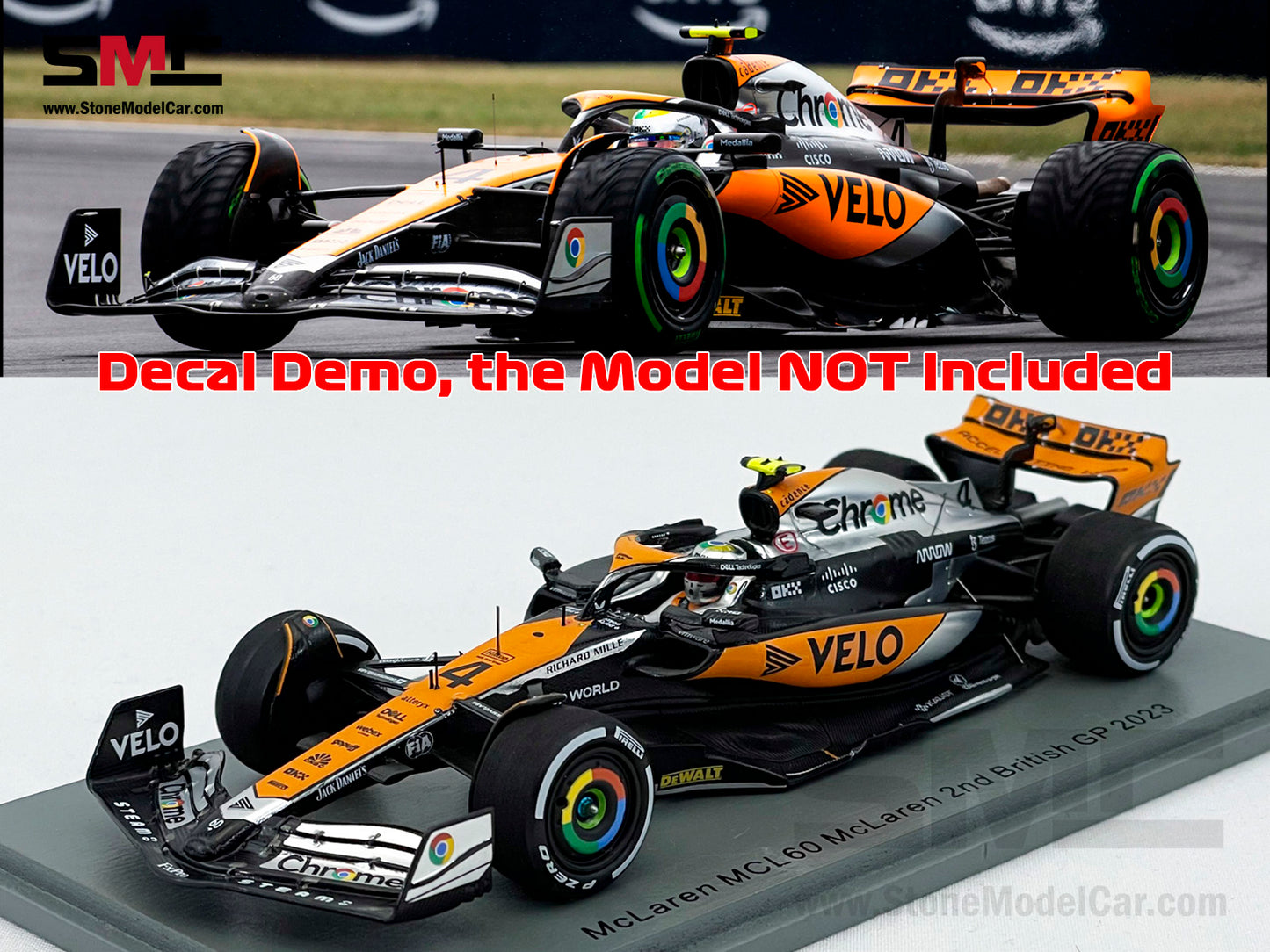 Decal for 1:18 McLaren F1 MCL60 #4 L. Norris #81 O. Piastri British GP 2023 Special Livery Spark