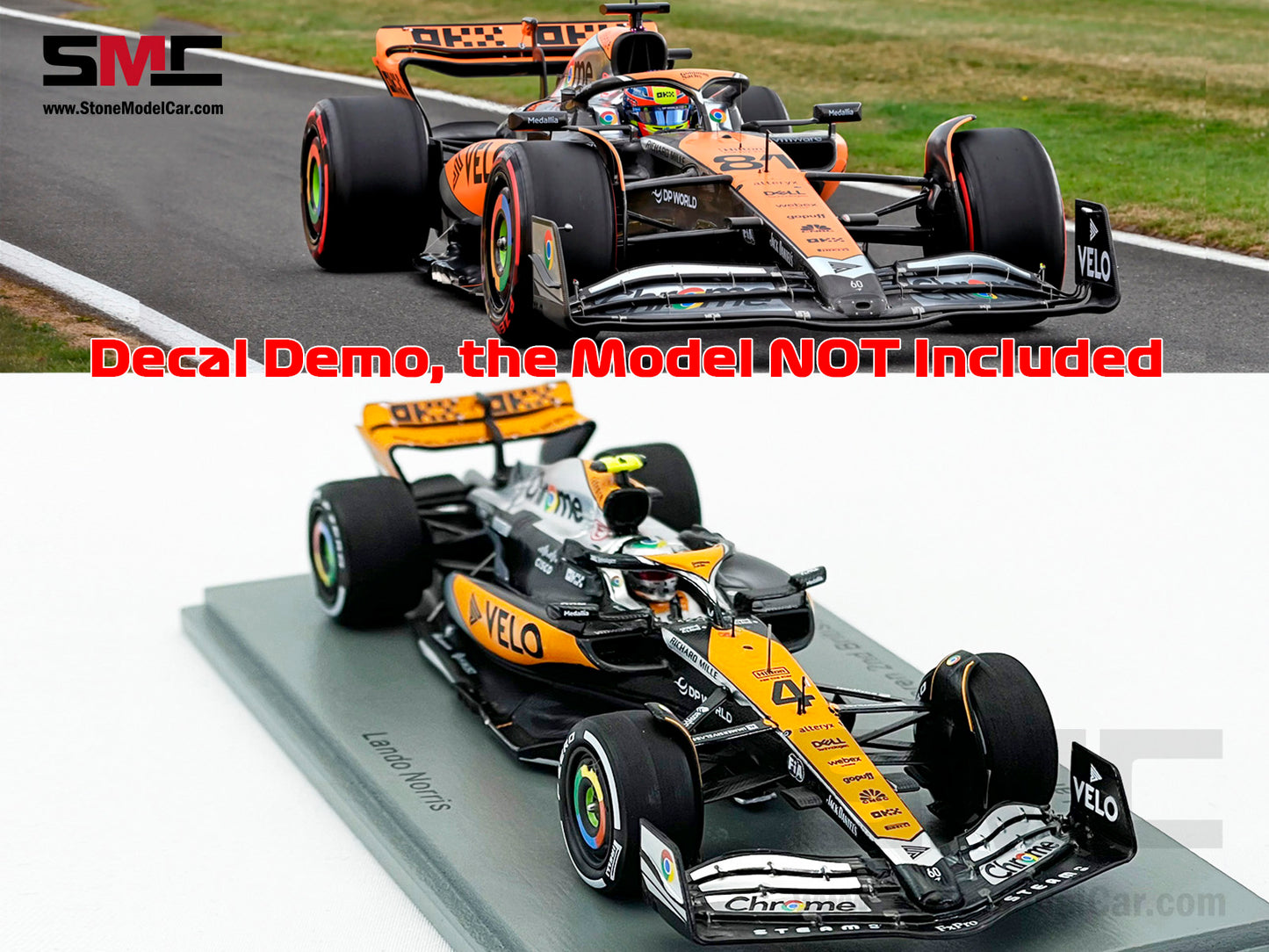 Decal for 1:18 McLaren F1 MCL60 #4 L. Norris #81 O. Piastri British GP 2023 Special Livery Spark