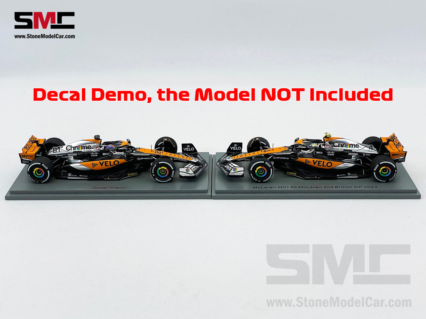 Decal for 1:18 McLaren F1 MCL60 #4 L. Norris #81 O. Piastri British GP 2023 Special Livery Spark