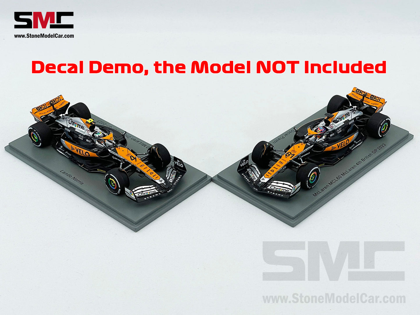 Decal for 1:18 McLaren F1 MCL60 #4 L. Norris #81 O. Piastri British GP 2023 Special Livery Spark