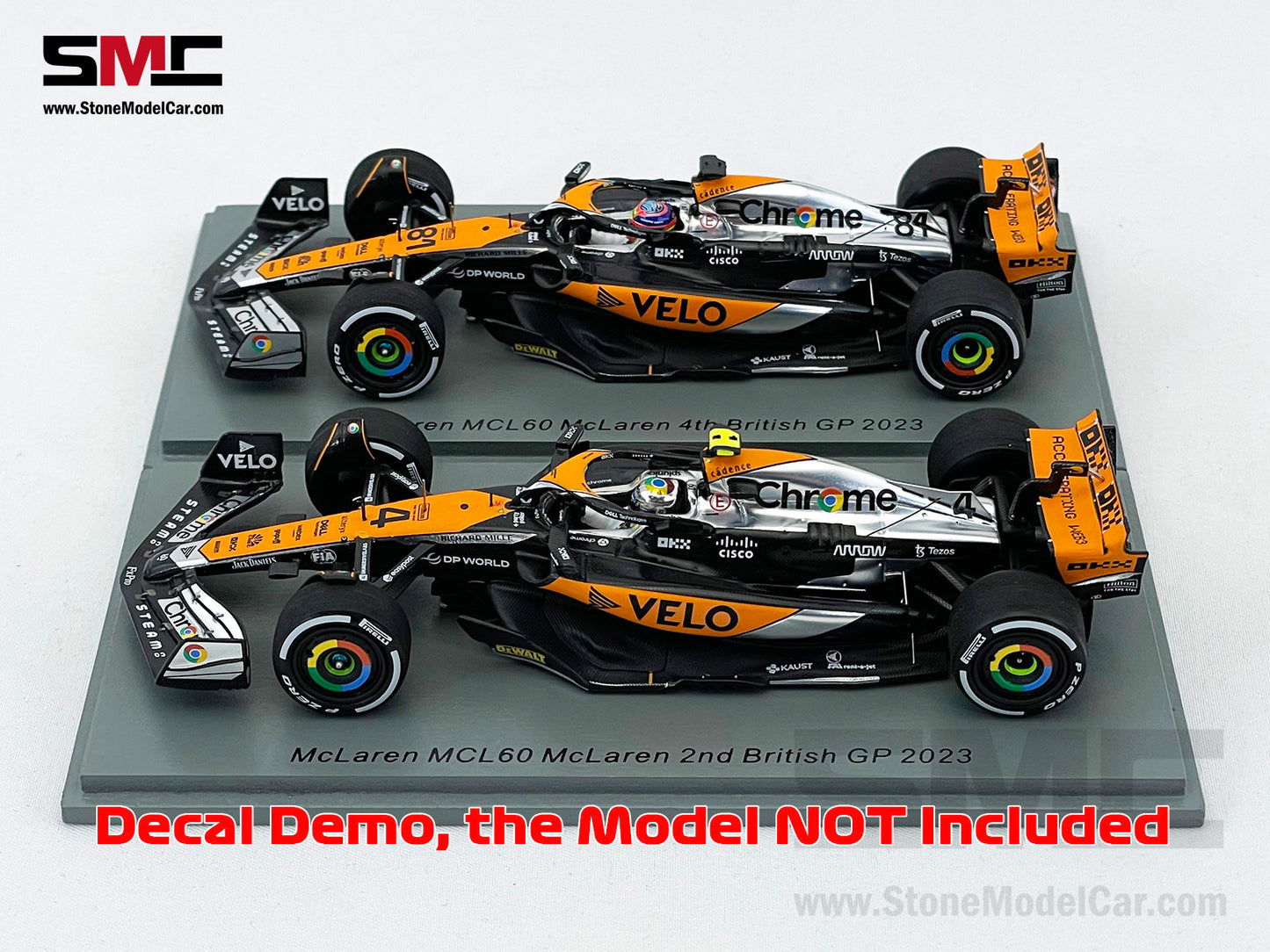 Decal for 1:18 McLaren F1 MCL60 #4 L. Norris #81 O. Piastri British GP 2023 Special Livery Spark