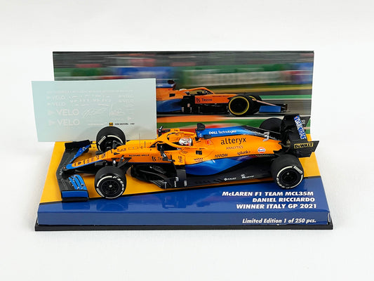 2021 Mclaren F1 MCL35M Daniel Ricciardo Italy GP Winner 1:43 MINICHAMPS + VELO Decal