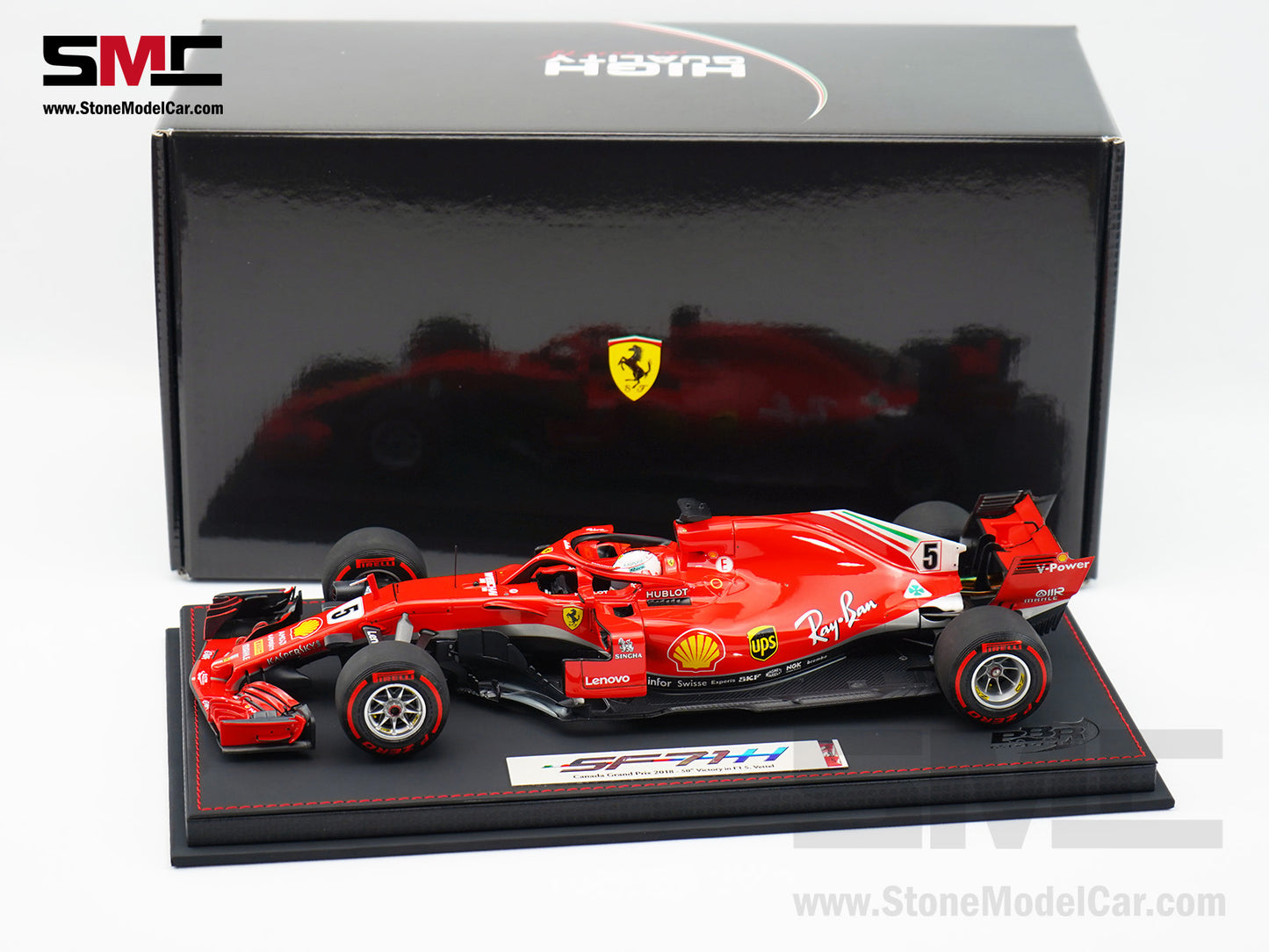 Ferrari F1 SF71H #5 Sebastian Vettel Canada GP 2018 50th Win 1:18 BBR Leather Base LE 8pcs