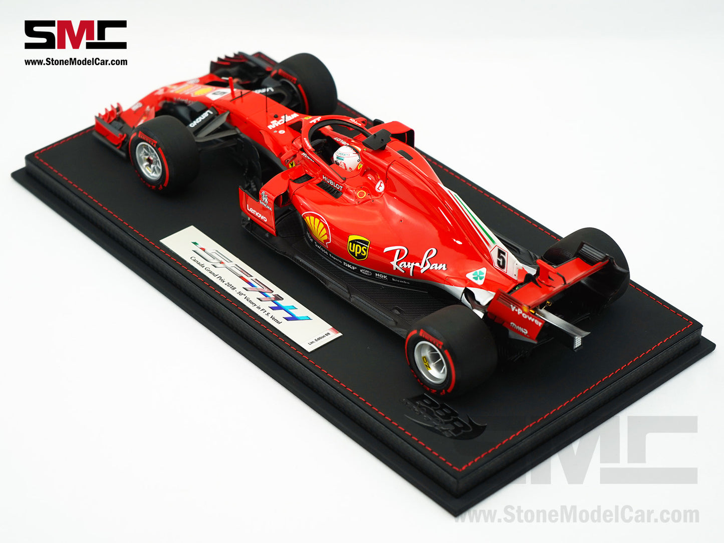 Ferrari F1 SF71H #5 Sebastian Vettel Canada GP 2018 50th Win 1:18 BBR Leather Base LE 8pcs