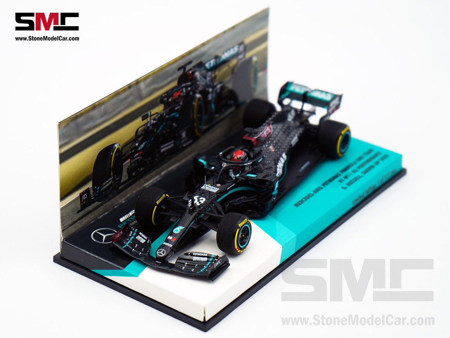 Mercedes F1 W11 #63 George Russell Sakhir GP 2020 1st F1 Point 1:43 MINICHAMPS High Box