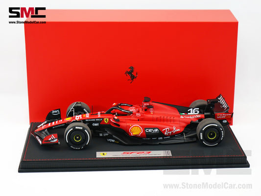 Ferrari F1 SF-23 #16 Charles Leclerc Singapore GP 2023 BBR 1:18 with Leather Base