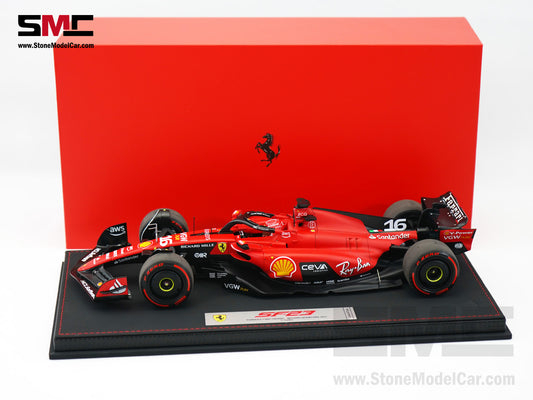 Ferrari F1 SF-23 #16 Charles Leclerc Belgium SPA GP 2023 BBR 1:18 with Leather Base