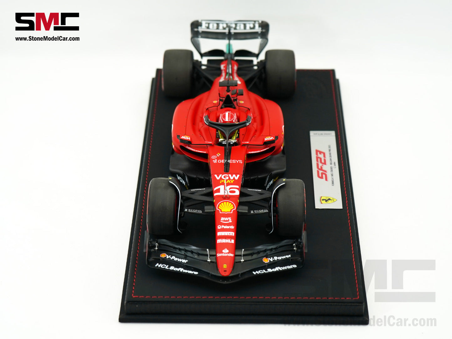 Ferrari F1 SF-23 #16 Charles Leclerc Belgium SPA GP 2023 BBR 1:18 with Leather Base