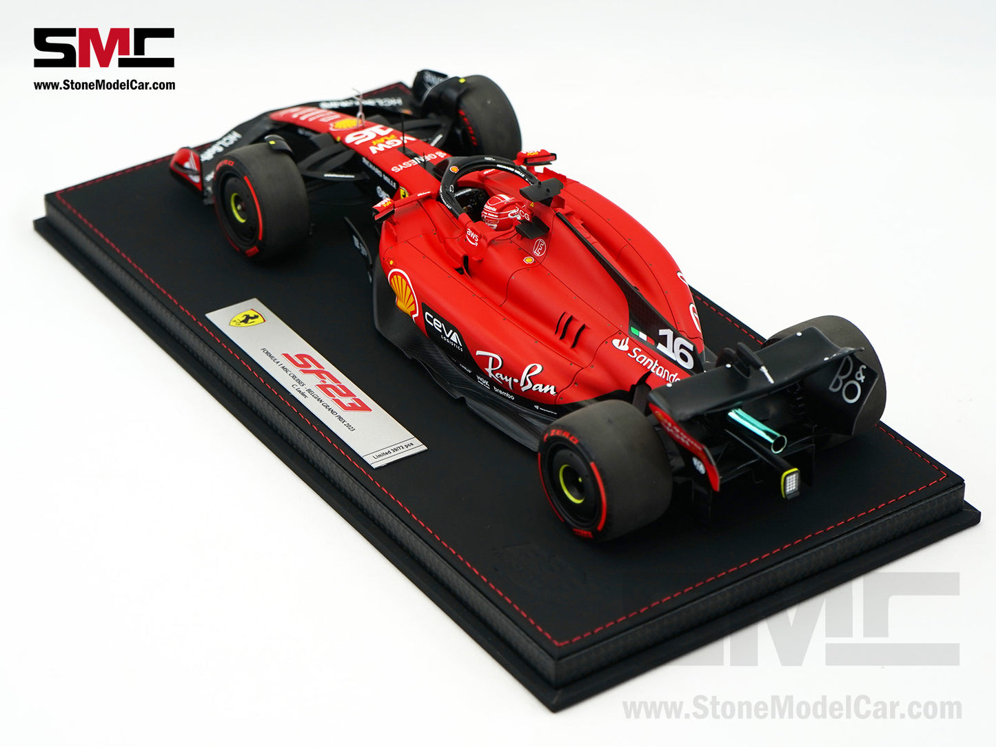 Ferrari F1 SF-23 #16 Charles Leclerc Belgium SPA GP 2023 BBR 1:18 with Leather Base