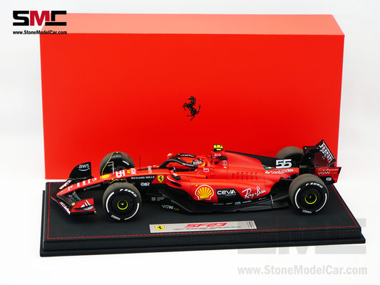 Ferrari F1 SF-23 #55 Carlos Sainz Singapore GP 2023 BBR 1:18 with Leather Base