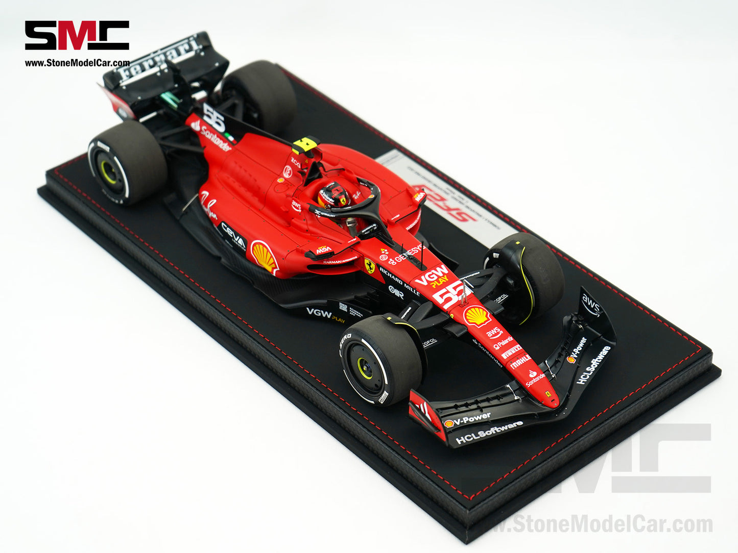 Ferrari F1 SF-23 #55 Carlos Sainz Singapore GP 2023 BBR 1:18 with Leather Base