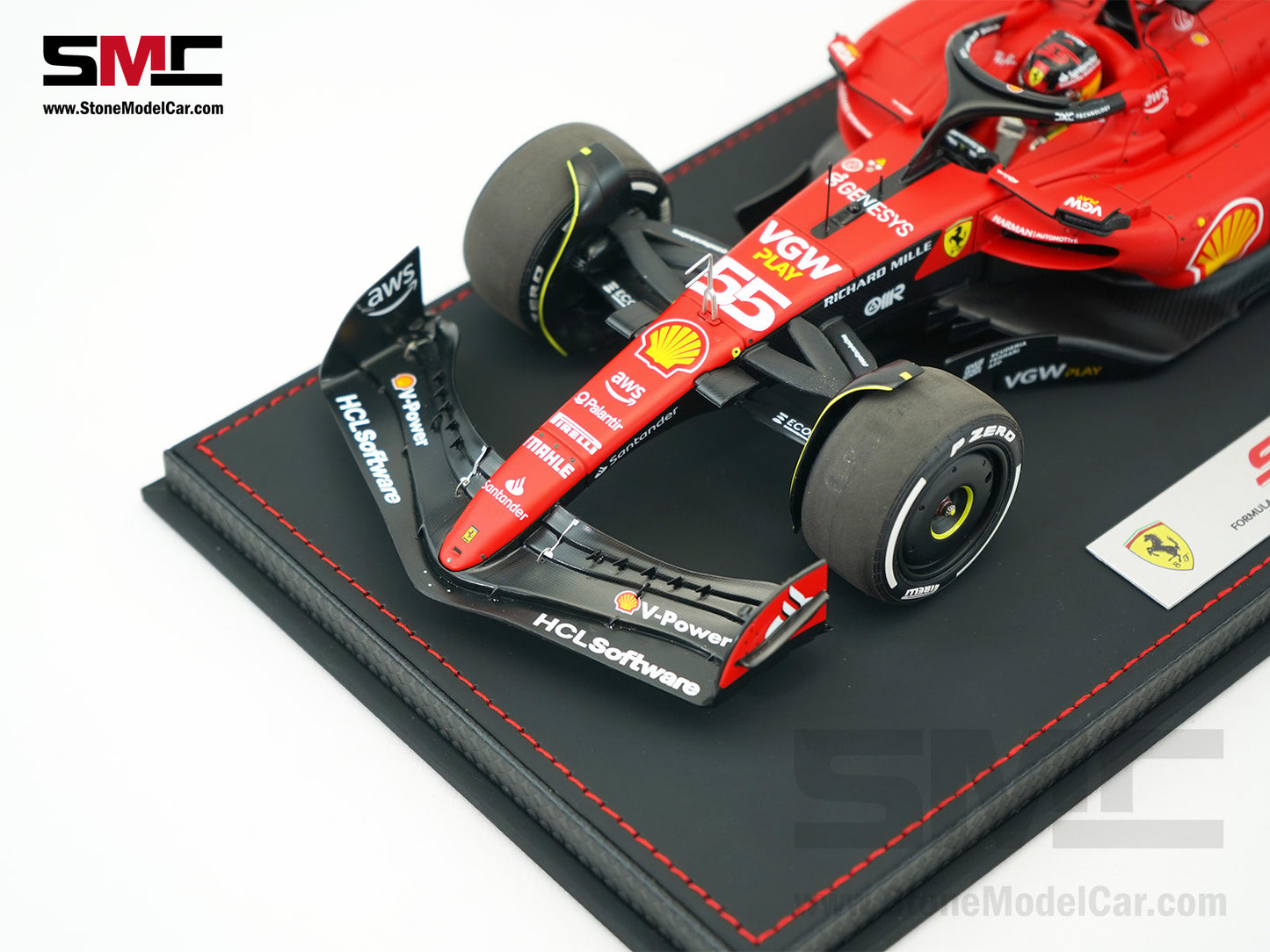 Ferrari F1 SF-23 #55 Carlos Sainz Singapore GP 2023 BBR 1:18 with Leather Base