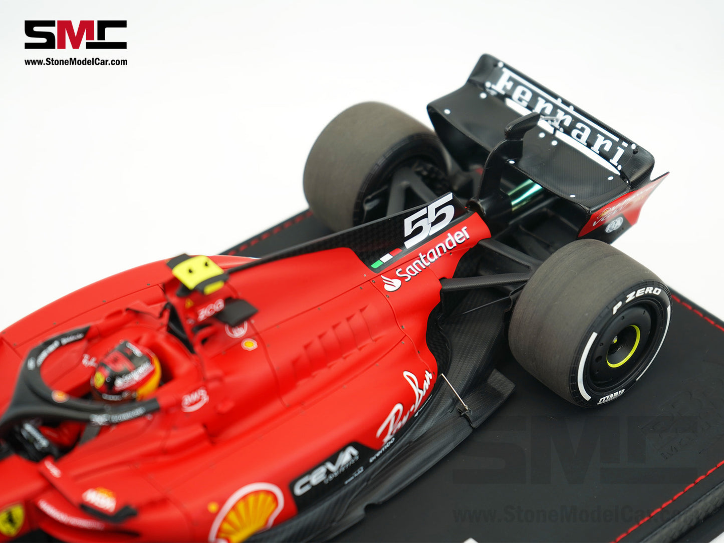 Ferrari F1 SF-23 #55 Carlos Sainz Singapore GP 2023 BBR 1:18 with Leather Base