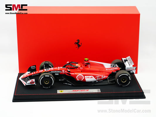 Ferrari F1 SF-23 #55 Carlos Sainz Las Vegas GP 2023 BBR 1:18 with Leather Base