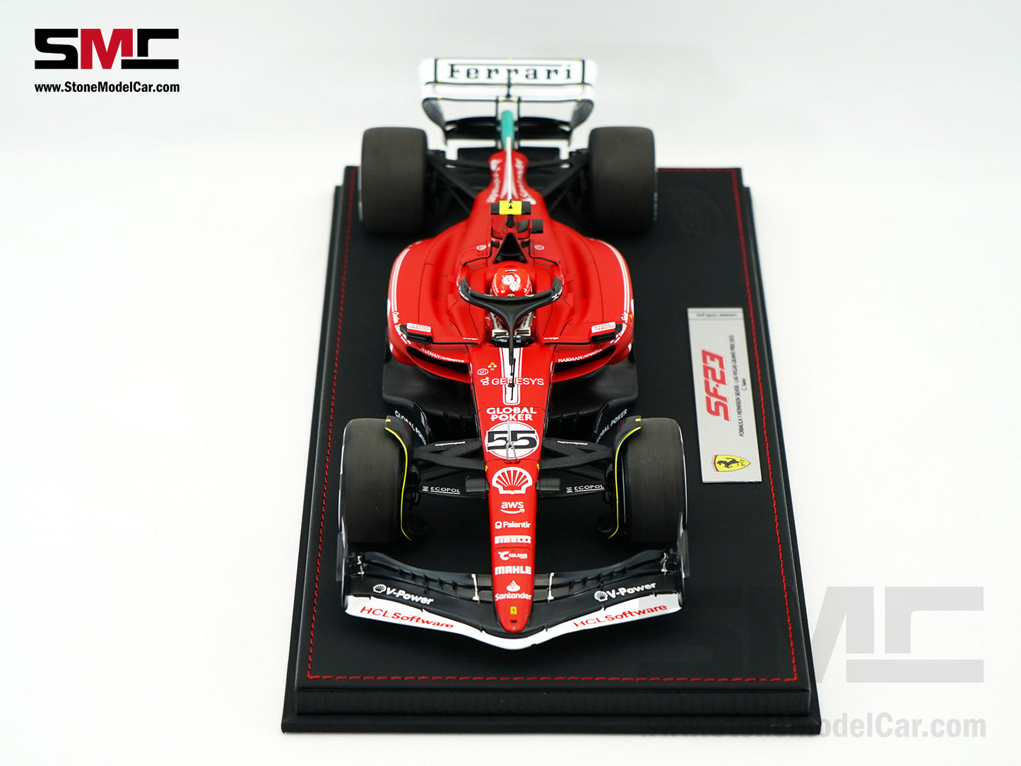 Ferrari F1 SF-23 #55 Carlos Sainz Las Vegas GP 2023 BBR 1:18 with Leather Base