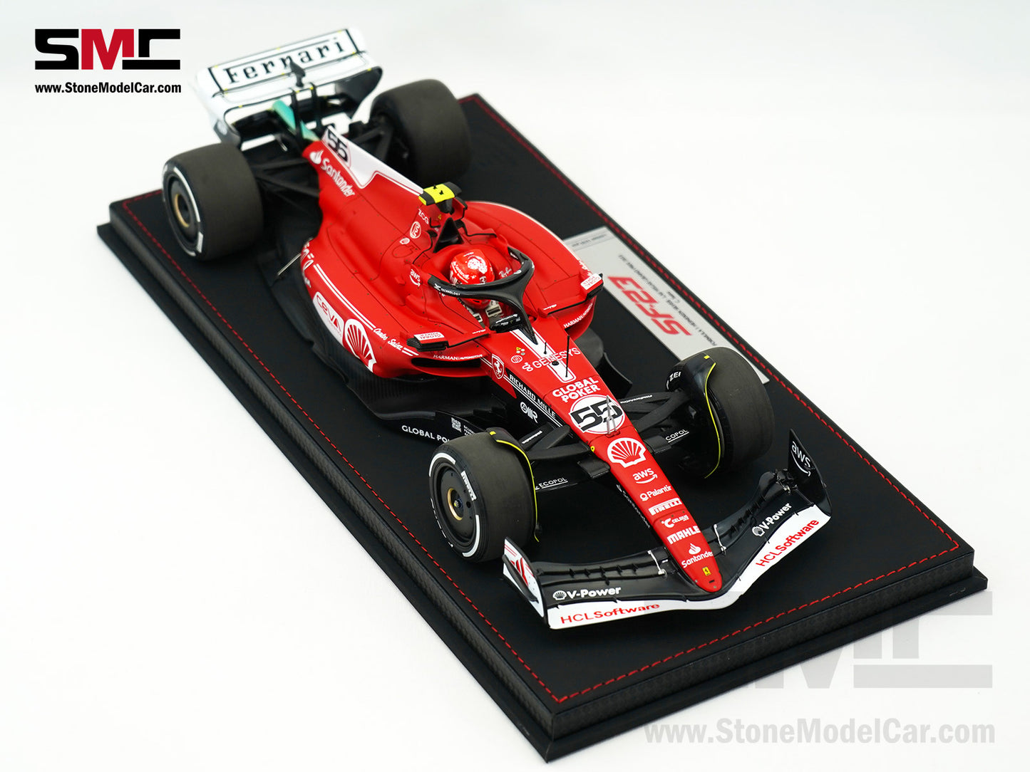 Ferrari F1 SF-23 #55 Carlos Sainz Las Vegas GP 2023 BBR 1:18 with Leather Base