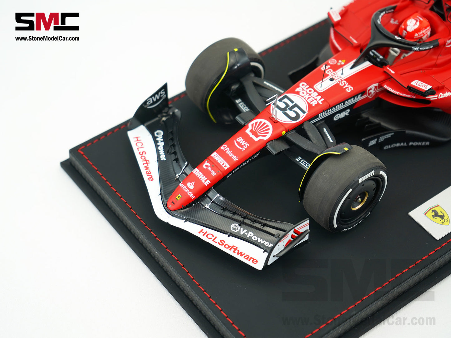 Ferrari F1 SF-23 #55 Carlos Sainz Las Vegas GP 2023 BBR 1:18 with Leather Base