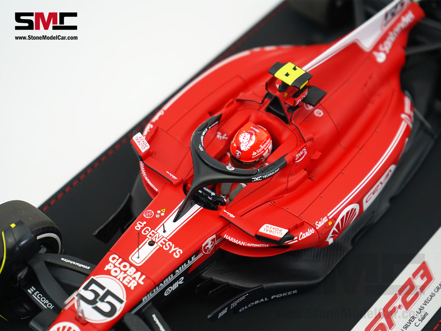 Ferrari F1 SF-23 #55 Carlos Sainz Las Vegas GP 2023 BBR 1:18 with Leather Base