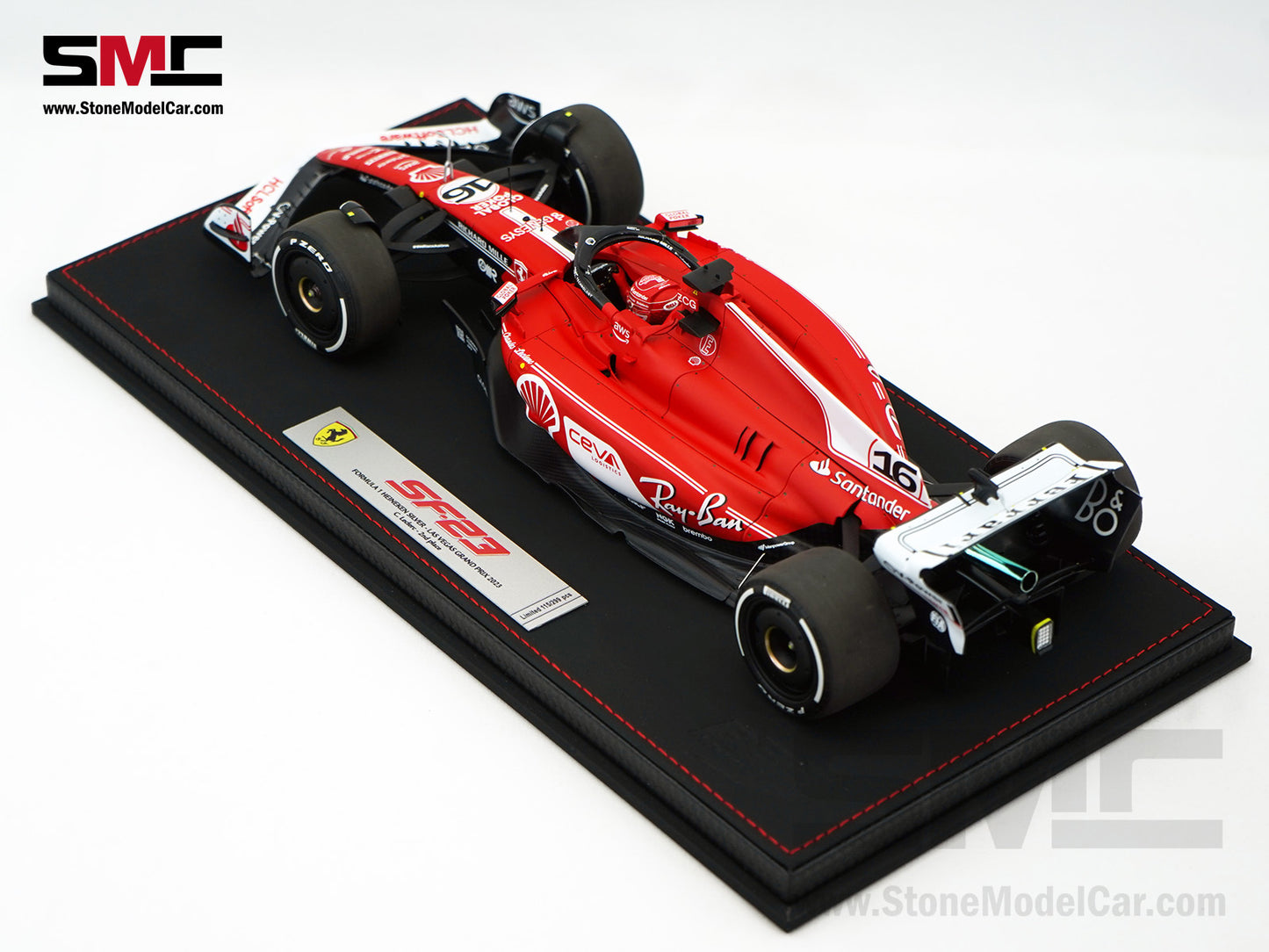 Ferrari F1 SF-23 #16 Charles Leclerc Las Vegas GP 2023 BBR 1:18 with Leather Base