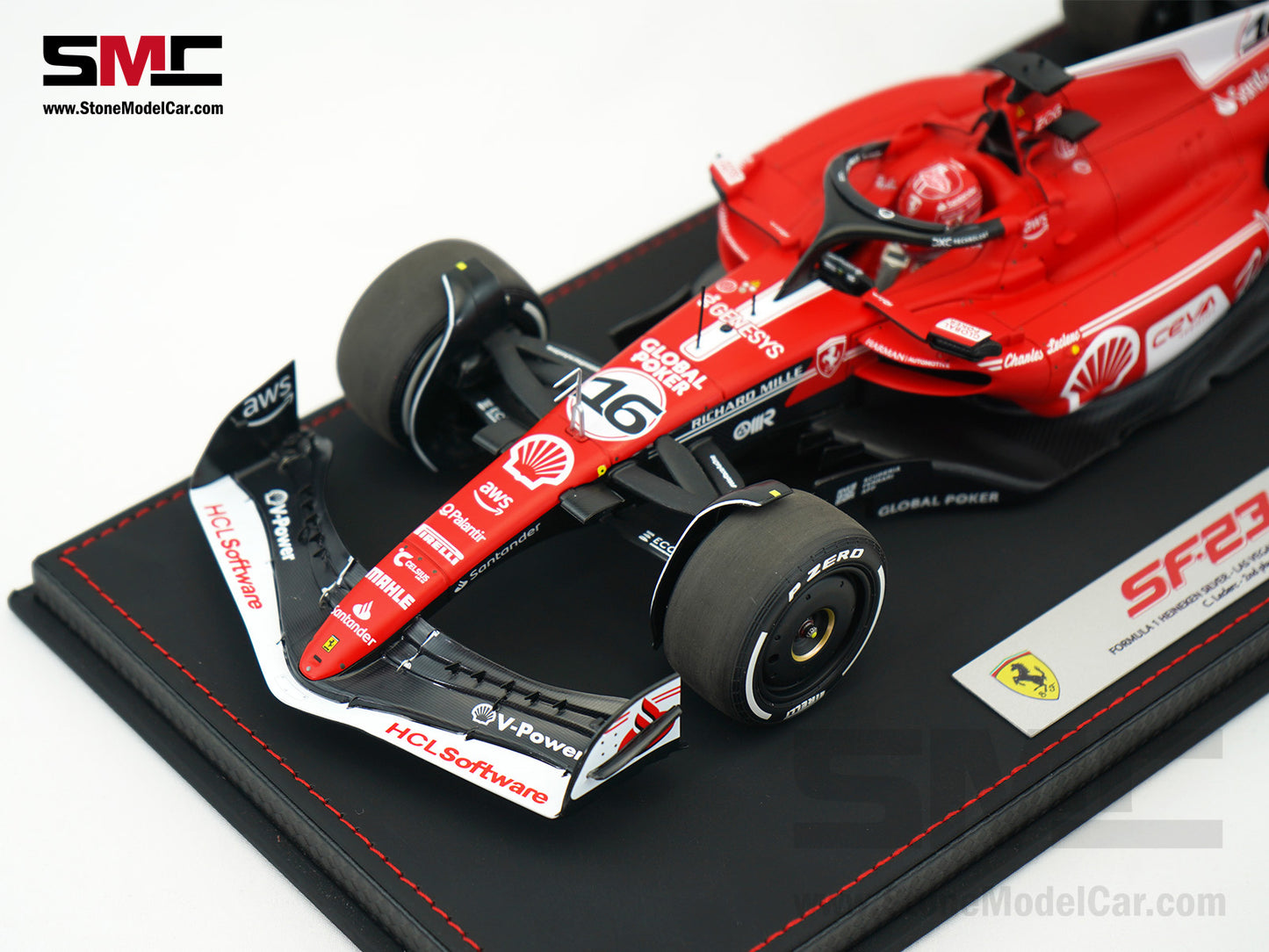 Ferrari F1 SF-23 #16 Charles Leclerc Las Vegas GP 2023 BBR 1:18 with Leather Base