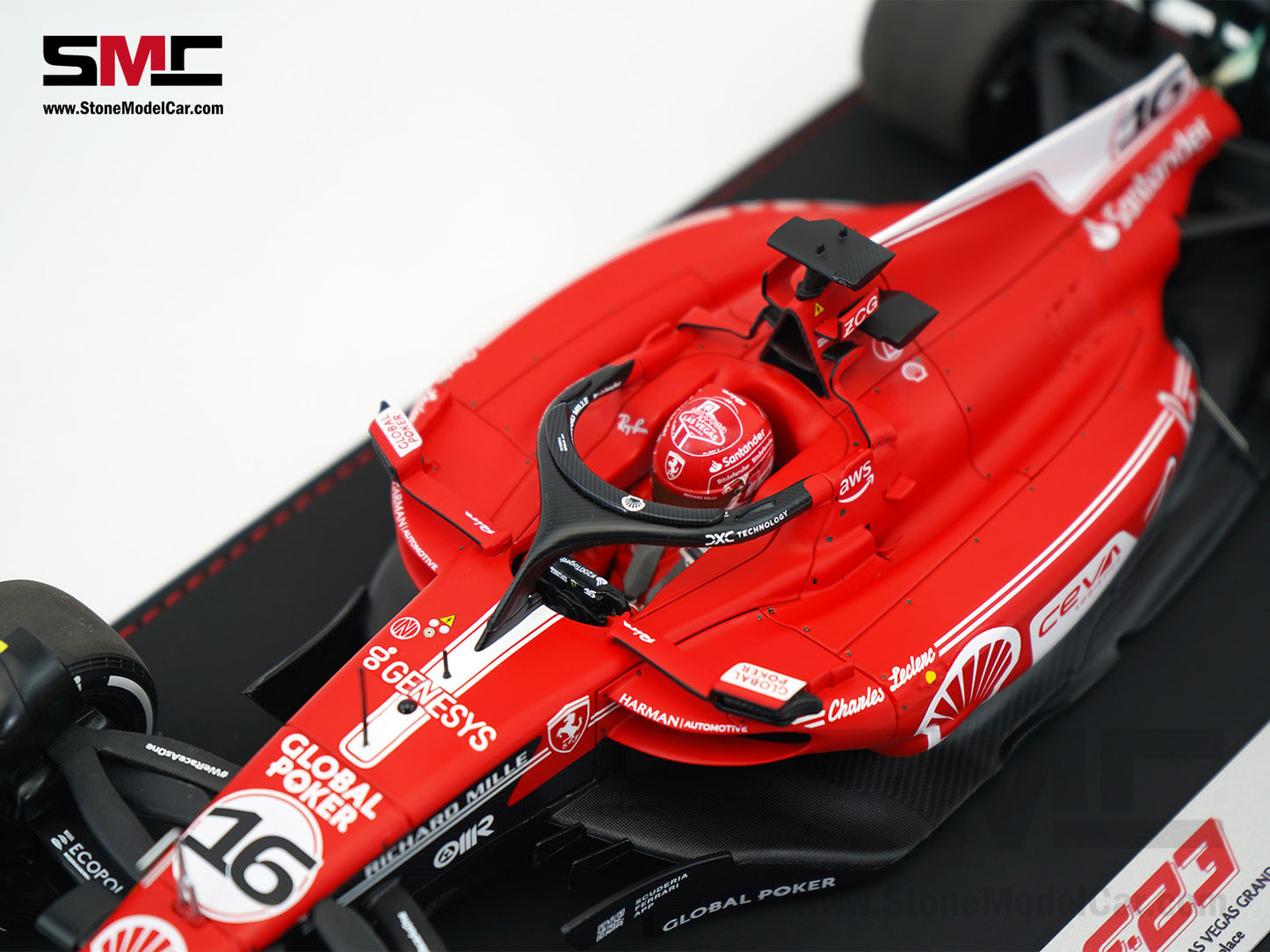 Ferrari F1 SF-23 #16 Charles Leclerc Las Vegas GP 2023 BBR 1:18 with Leather Base