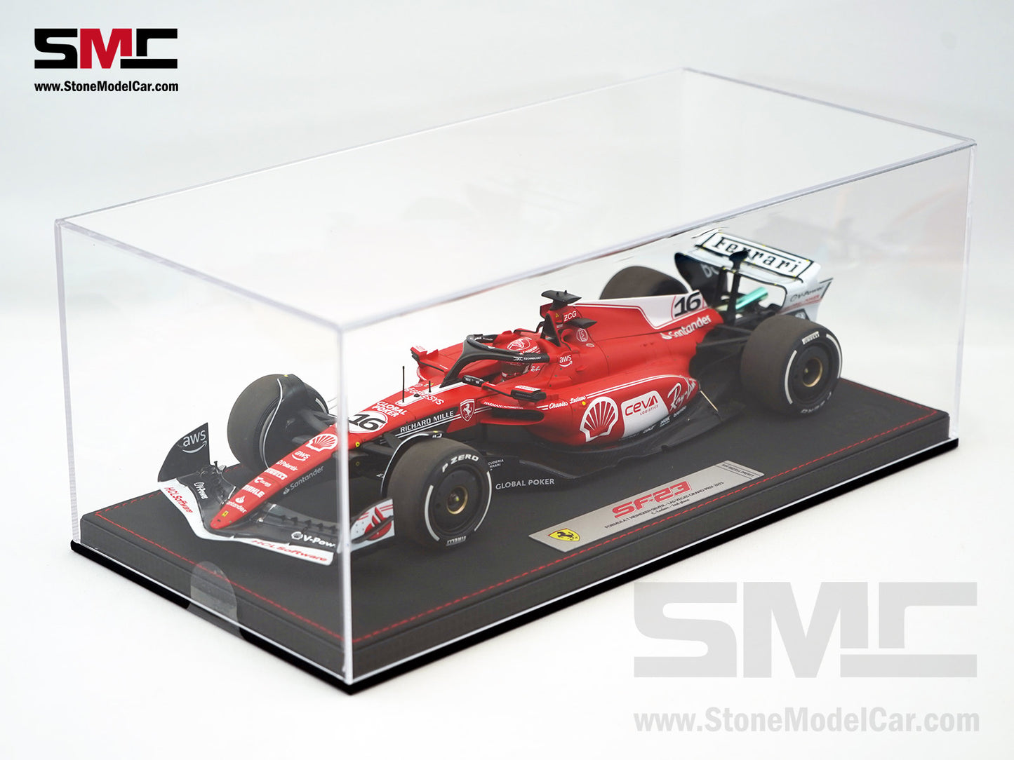 Ferrari F1 SF-23 #16 Charles Leclerc Las Vegas GP 2023 BBR 1:18 with Leather Base