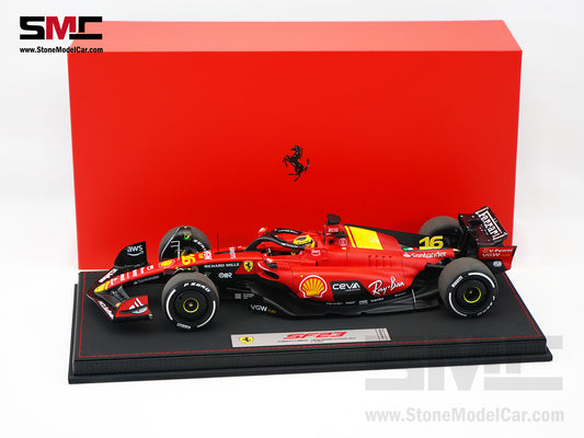 Ferrari F1 SF-23 #16 Charles Leclerc Italy Monza GP 2023 BBR 1:18 with Leather Base