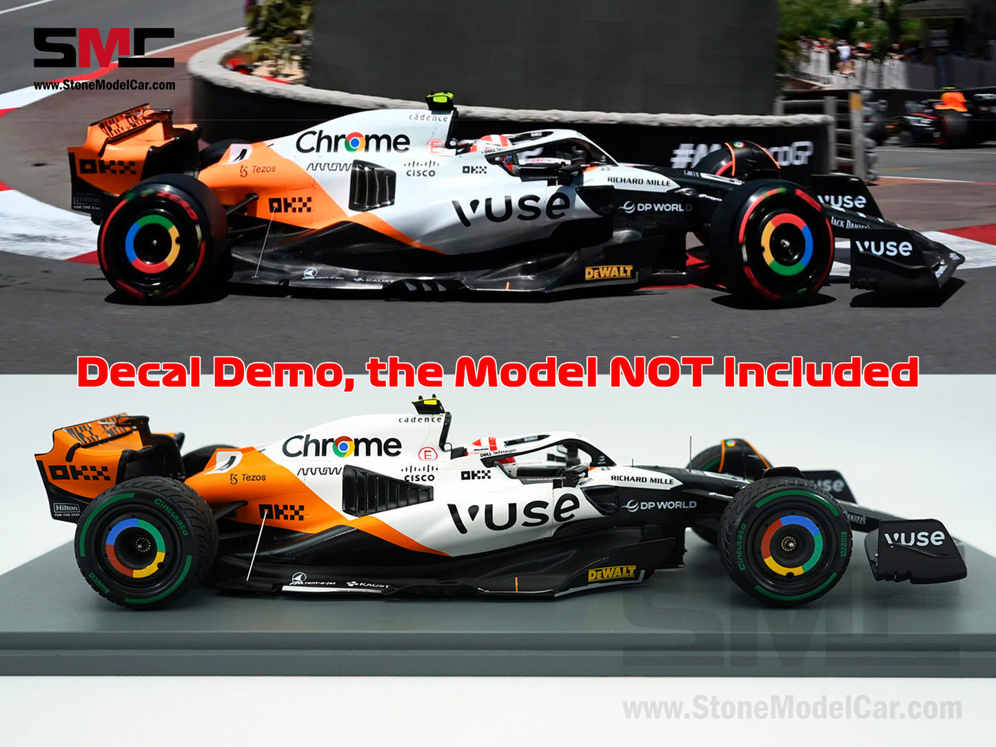 Decal for 1:18 McLaren F1 MCL60 #4 L. Norris #81 O. Piastri Monaco GP 2023 Special Livery Spark