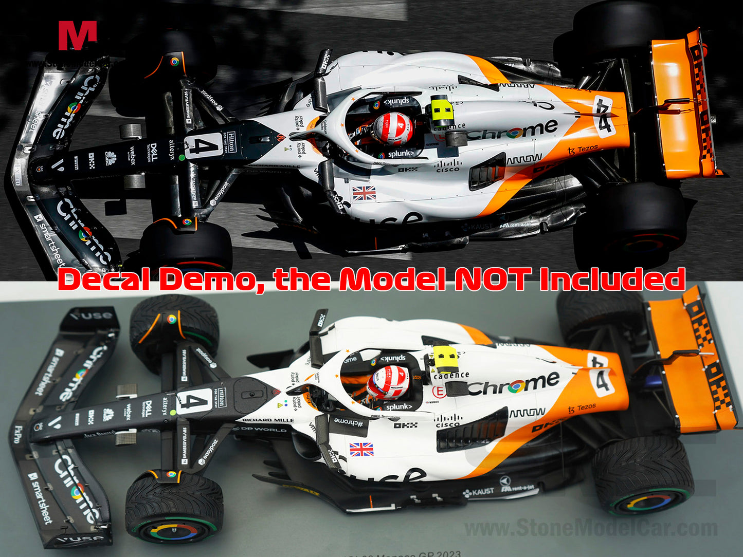 Decal for 1:18 McLaren F1 MCL60 #4 L. Norris #81 O. Piastri Monaco GP 2023 Special Livery Spark