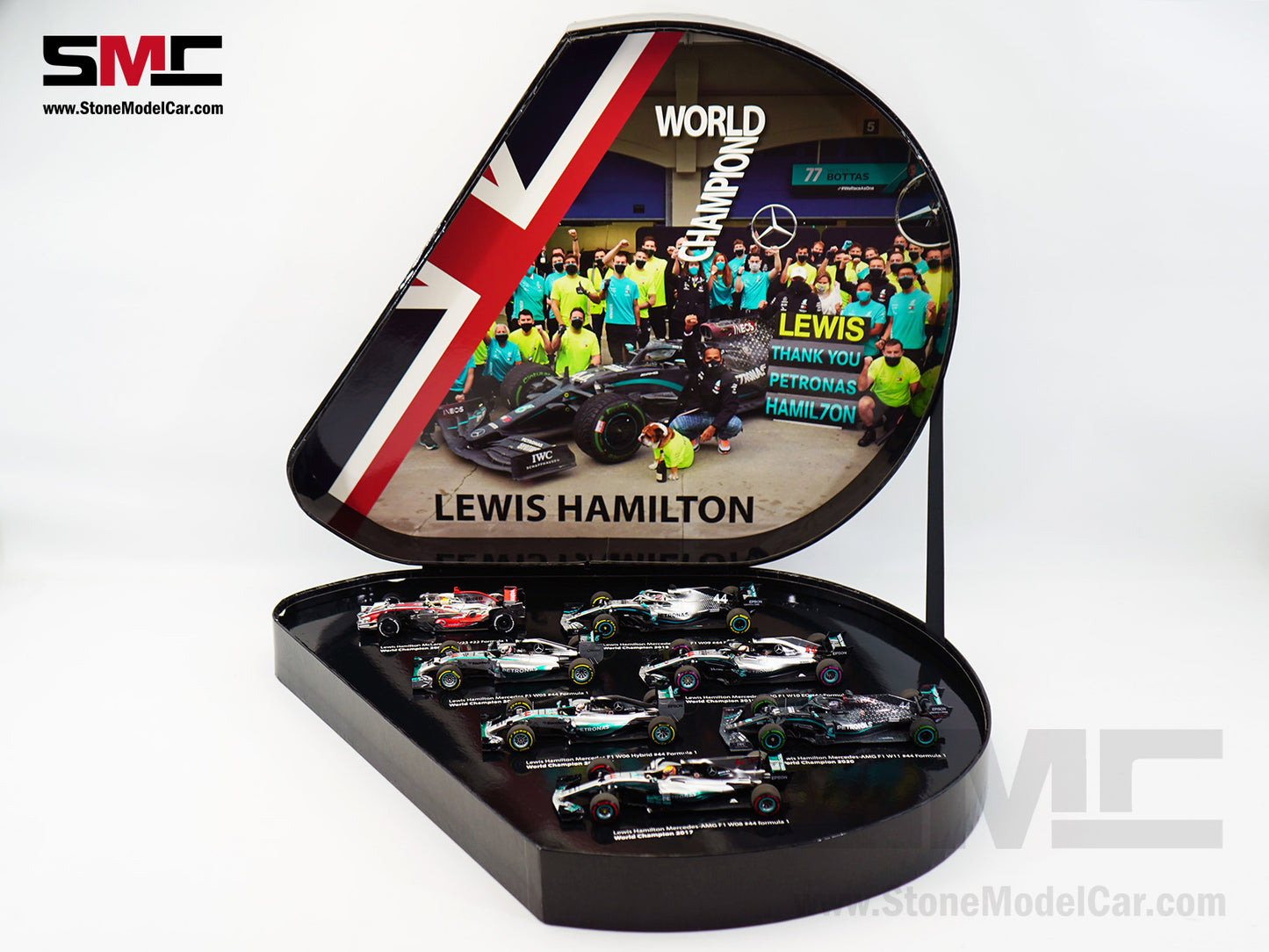 2020 7x World Champion Mercedes F1 #44 Lewis Hamilton 7-Car Set 1:43 MINICHAMPS Gift Box