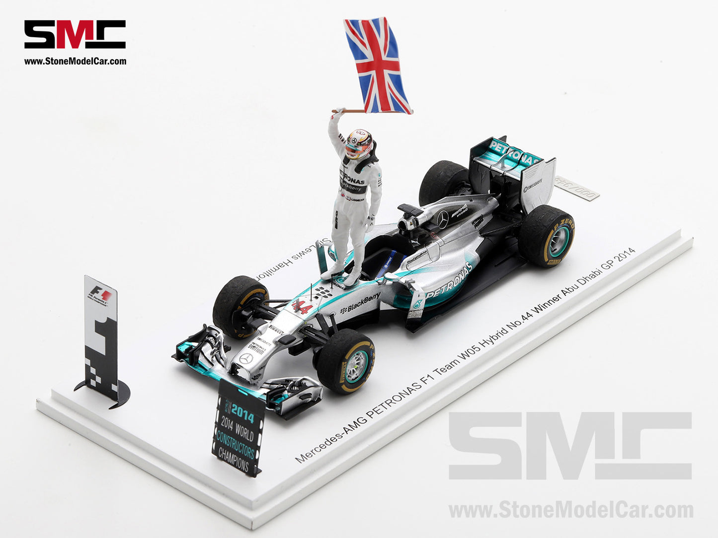 [Pre-Order] 2014 Mercedes F1 W05 #44 Lewis Hamilton Abu Dhabi GP World Champion 1:43 Spark Special Figure Edition