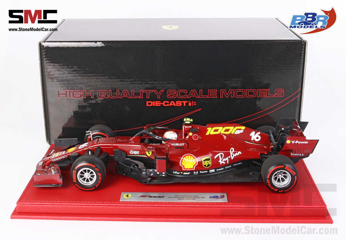 Ferrari F1 SF1000 #16 Charles Leclerc Tuscan 2020 Mugello 1000th GP 1:18 BBR Red Leather Base