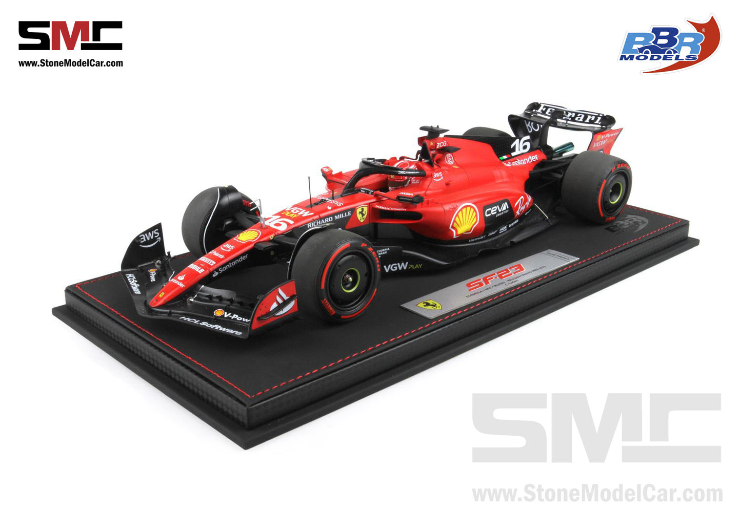 [Pre-Order] Ferrari F1 SF-23 #16 Charles Leclerc Belgium SPA GP 2023 BBR 1:18 with Leather Base