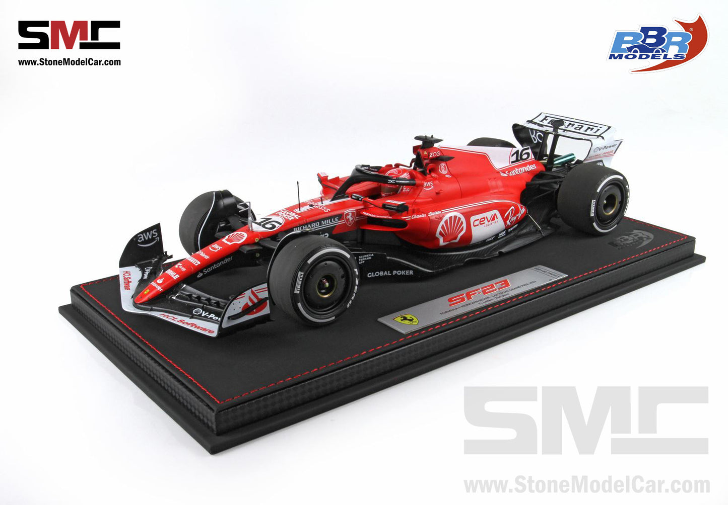 [Pre-Order] Ferrari F1 SF-23 #16 Charles Leclerc Las Vegas GP 2023 BBR 1:18 with Leather Base