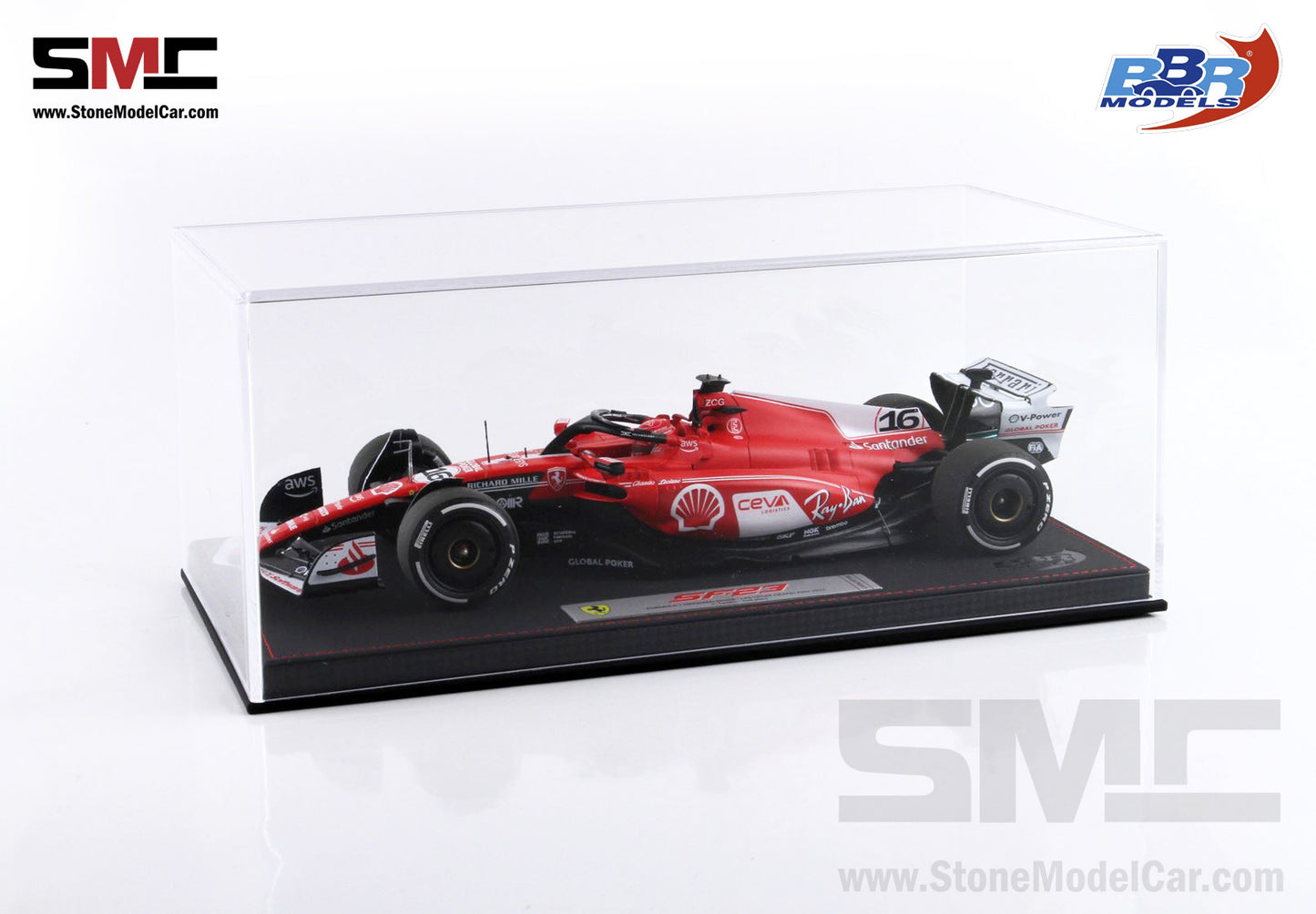 [Pre-Order] Ferrari F1 SF-23 #16 Charles Leclerc Las Vegas GP 2023 BBR 1:18 with Leather Base