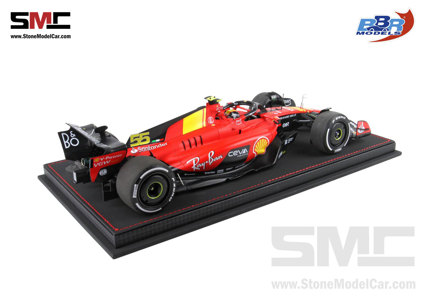 [Pre-Order] Ferrari F1 SF-23 #55 Carlos Sainz Italy Monza GP 2023 BBR 1:18 with Leather Base