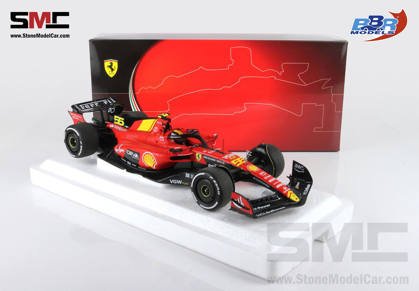 [Pre-Order] Ferrari F1 SF-23 #55 Carlos Sainz Italy Monza GP 2023 BBR 1:18 Polifoam Packaging