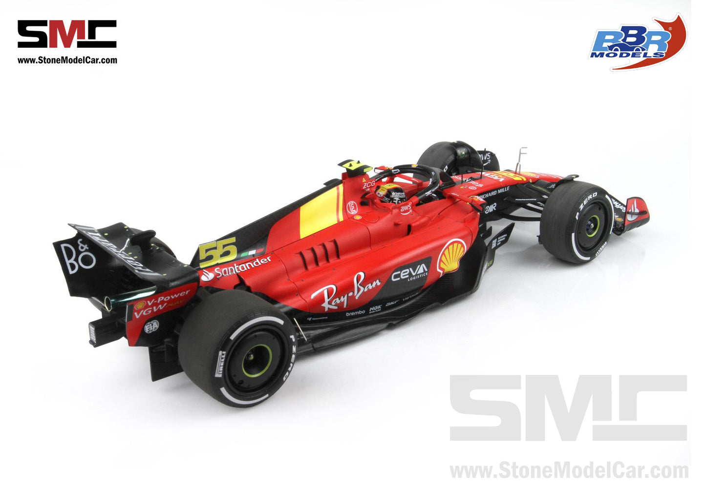 [Pre-Order] Ferrari F1 SF-23 #55 Carlos Sainz Italy Monza GP 2023 BBR 1:18 with Leather Base