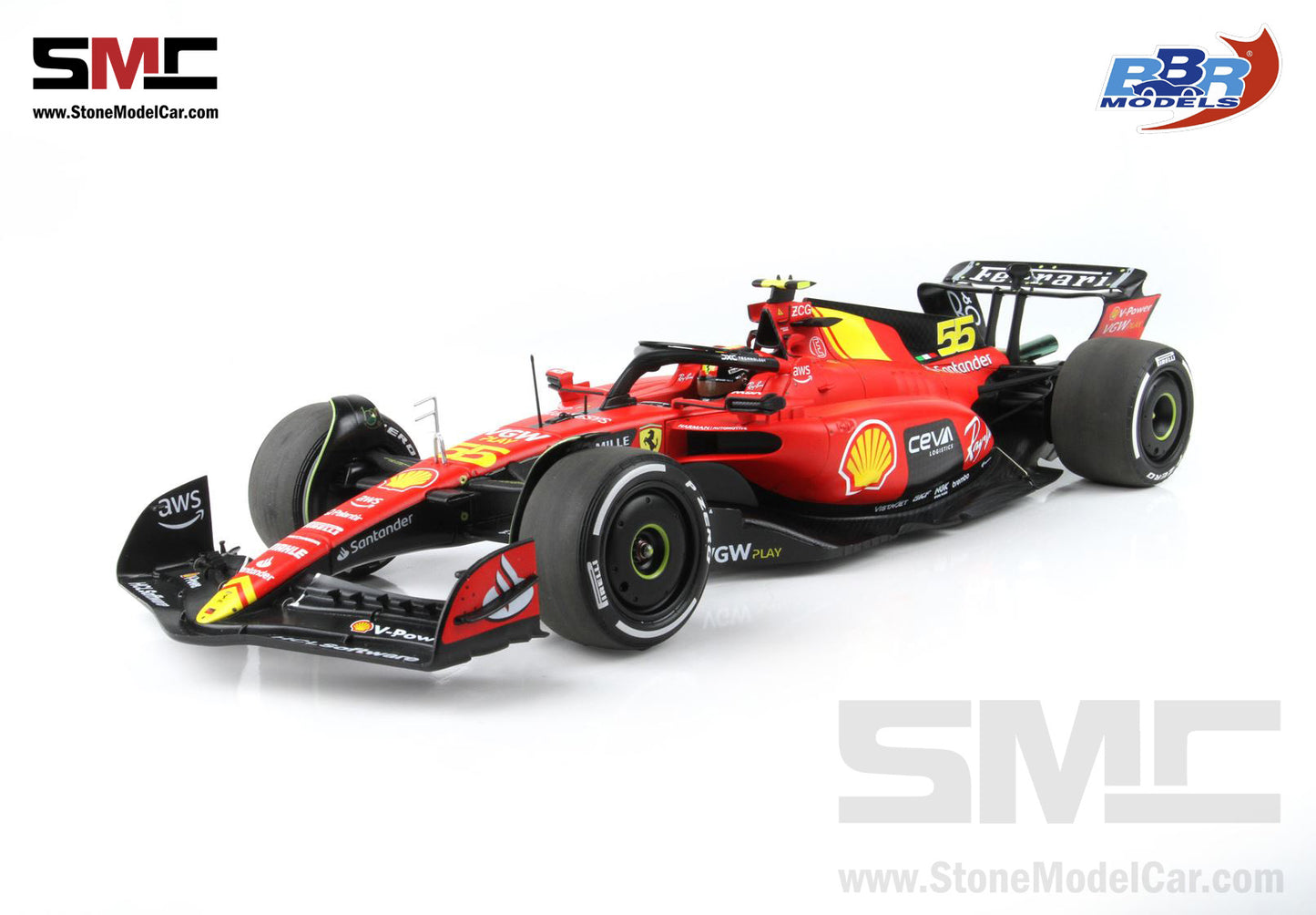 [Pre-Order] Ferrari F1 SF-23 #55 Carlos Sainz Italy Monza GP 2023 BBR 1:18 with Leather Base