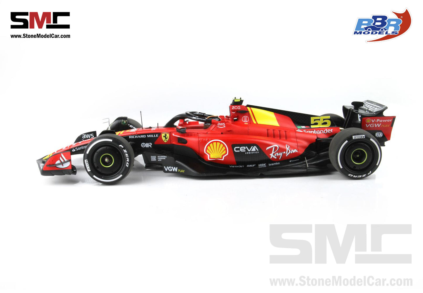 [Pre-Order] Ferrari F1 SF-23 #55 Carlos Sainz Italy Monza GP 2023 BBR 1:18 with Leather Base