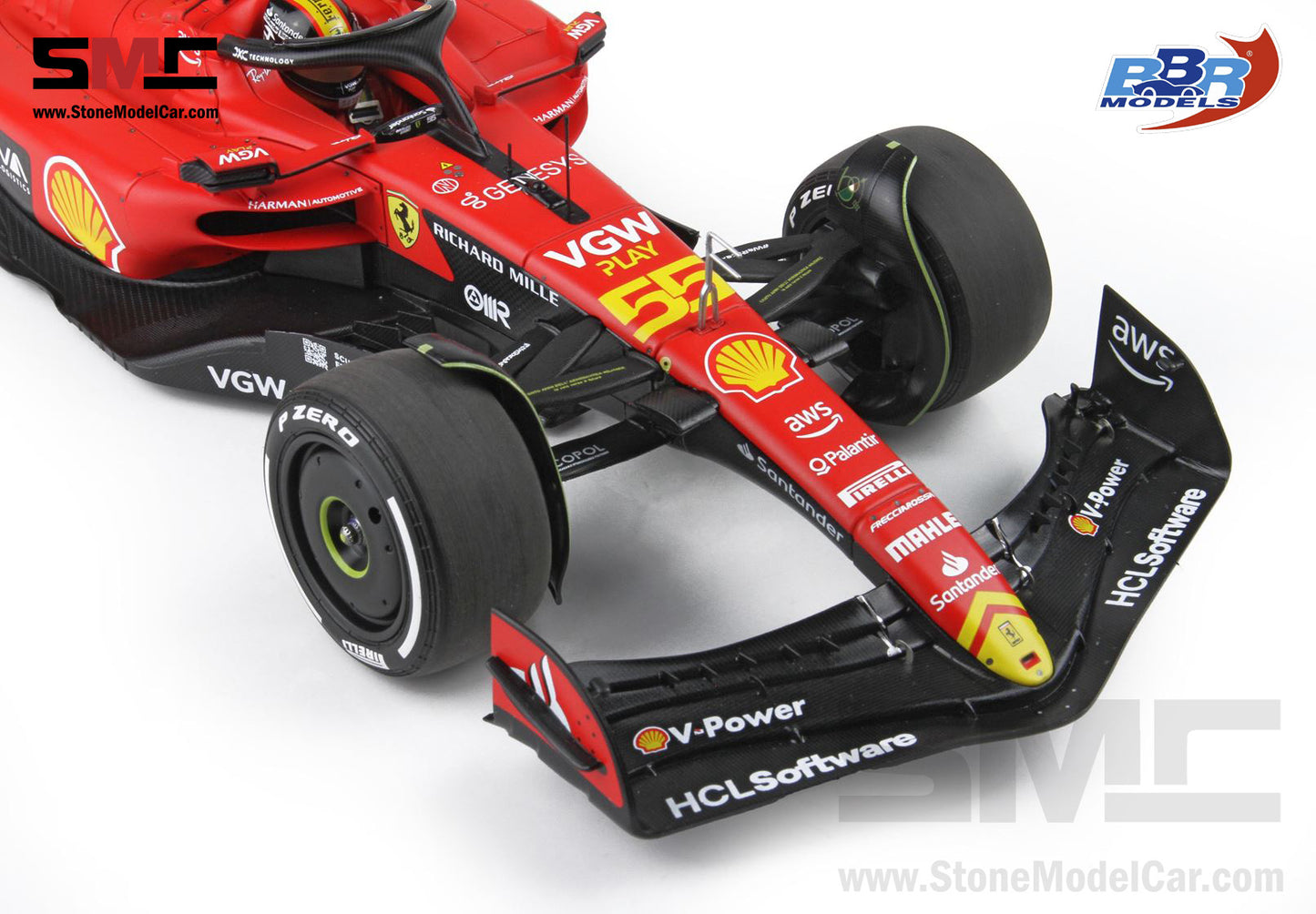 [Pre-Order] Ferrari F1 SF-23 #55 Carlos Sainz Italy Monza GP 2023 BBR 1:18 with Leather Base