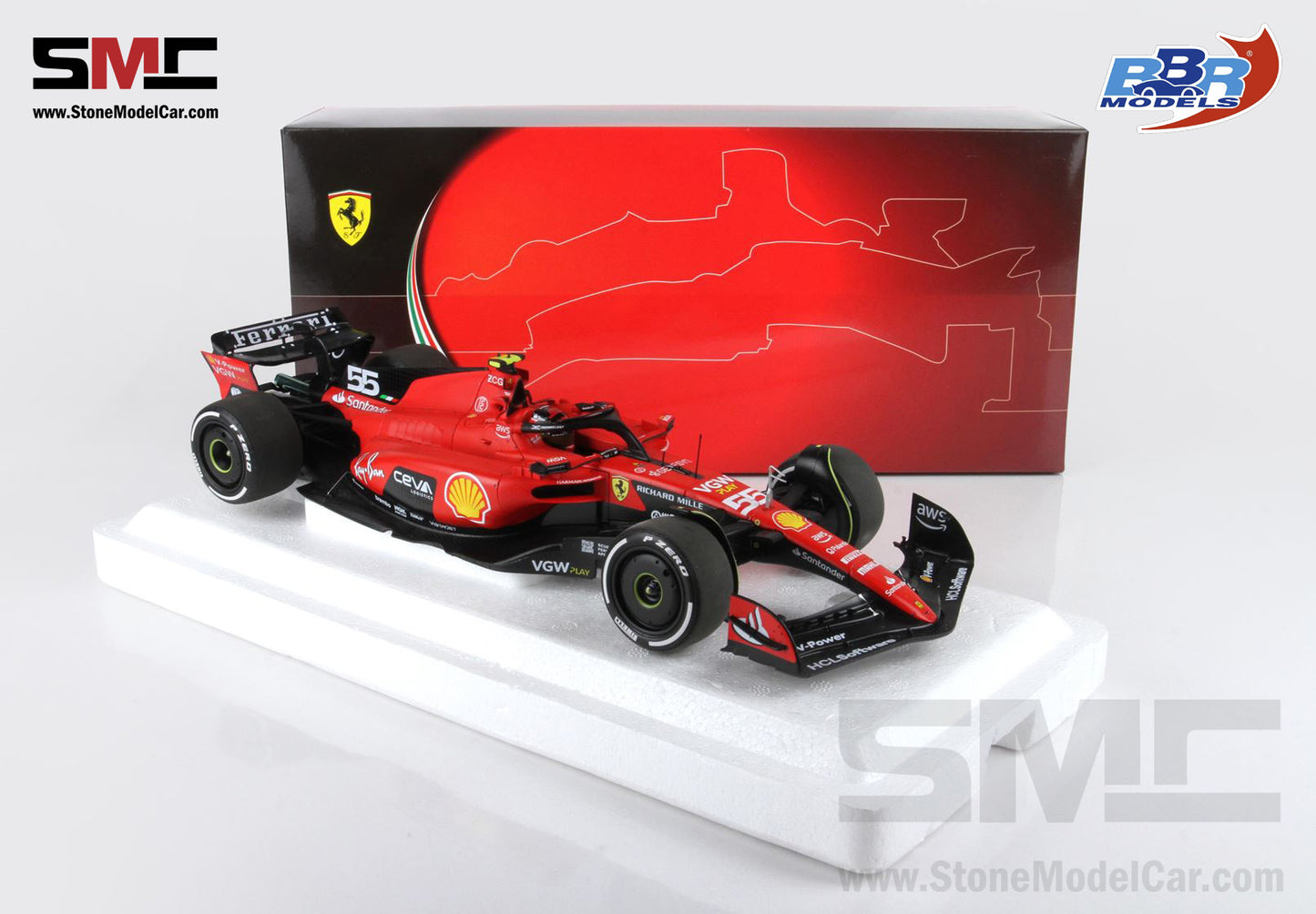 [Pre-Order] Ferrari F1 SF-23 #55 Carlos Sainz Singapore GP 2023 BBR 1:18 Polifoam Packaging
